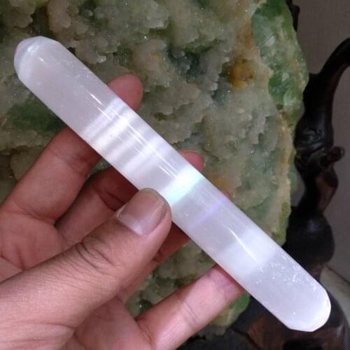 Natural Gypsum Stone Staff Crystal Wand Quartz Points Healing Reiki Magic Wizard