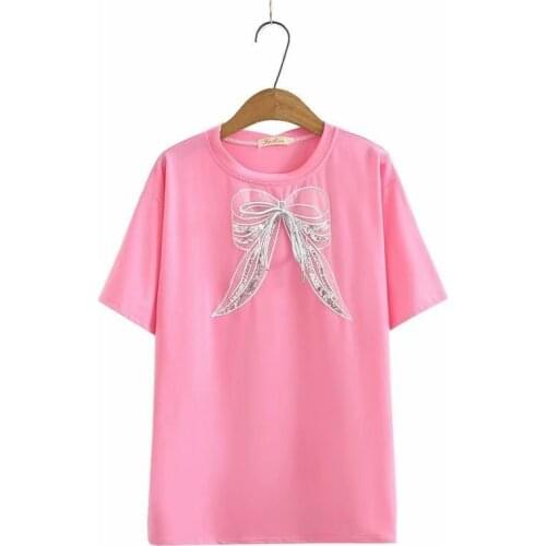 Plus Size XL-4XL Womens White Pink Summer Tshirts Short Sleeve Cute Printed Tops Oversized A-line Shirts