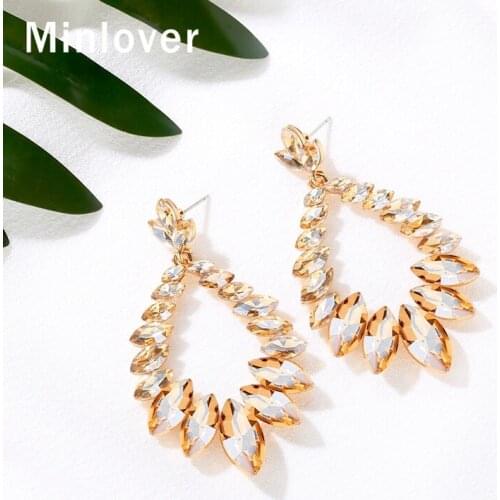 Minlover Sparkling Marquise Crystal Silver Color Drop Earring for Women Leaf Unique Circle Dangle Earring Wedding Jewelry EH1628