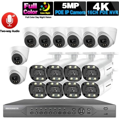 H.265 CCTV Camera Security System Kit 16ch POE 5MP NVR 4K Outdoor HD Color Night Vision Video Surveillance IP Camera System Set