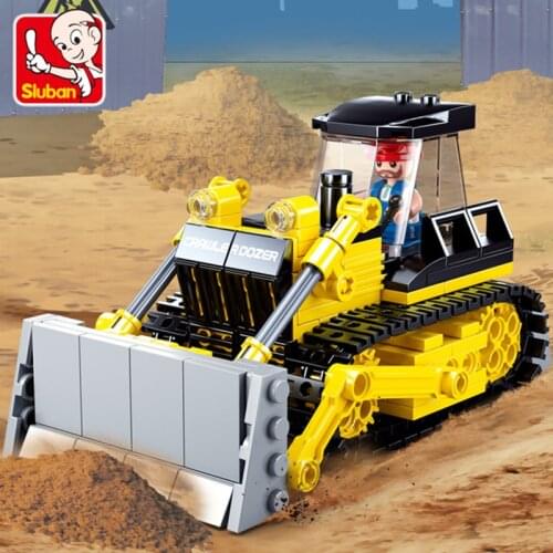 231PCS S Luban Building Blocks 0802 Construction Machinery Bulldozer Forklift Assembly Model Boy Assembling Toy Gift