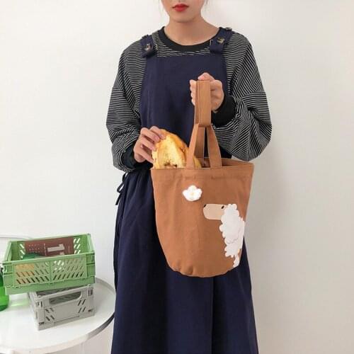 Japanese Style Bucket Bag Women Handbag Canvas Bento Bag Small Tote Bag Ladies Hand Bags Cartoon Dog Print Bag Women Bolso Mujer