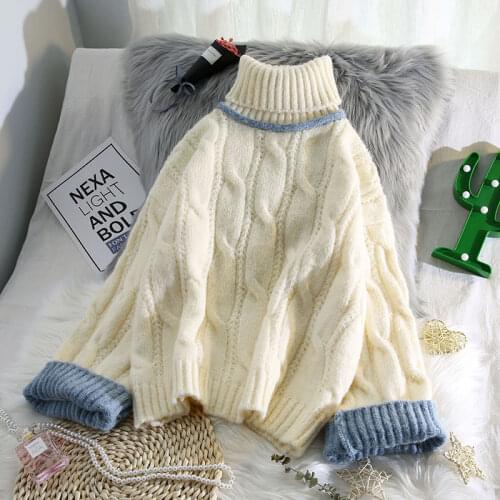 Flare sleeved thicken warm women sweaters turtleneck solid loose lady winter new style pulls outwear coat tops