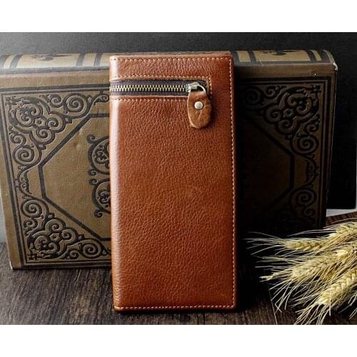 High Quality Men Genuine Leather Long Zipper Clutch Wallet Card Cash Holder TD73