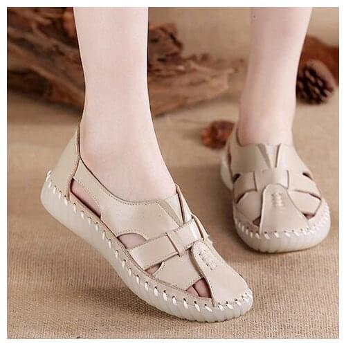 SONDR Genuine Leather Women Flats Hollow Woman Shoes Summer Womens Loafers Breathable Beach Female Sandals Big Size 35-43