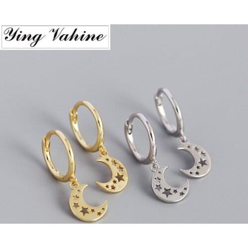 Ying Vahine New Arrival 100% 925 Sterling Silver Moon and Star Pendant Drop Earrings for Women