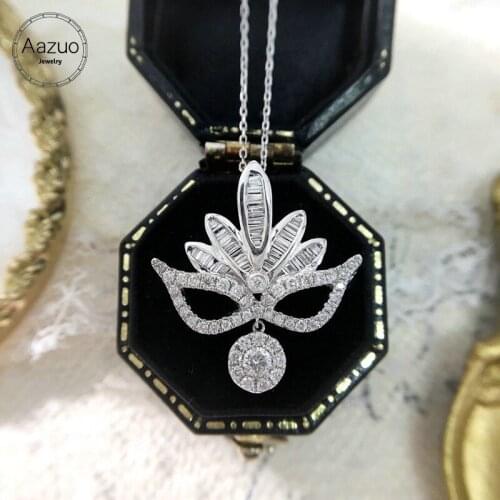 Aazuo 100% 18K White Gold Real Ladder Diamond Fashion Fairy Necklace with Chain gifted for Women 18 Inch Link Chain Au750