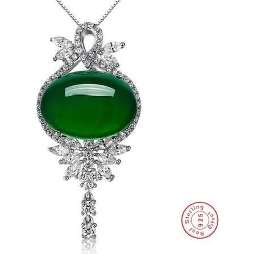 Emerald Green Pendant Agate Women Silver Color S925 Necklace Jade Pendant Ornaments Emerald Bizuteria turquoise Gemstones
