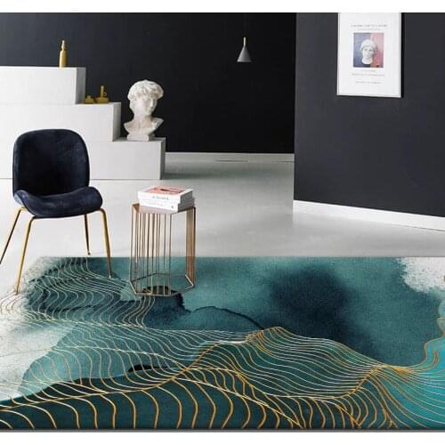 Gold line green living room carpet abstract ink bedroom non-slip floor mat 120x160cm large area kitchen carpet bedroom decor