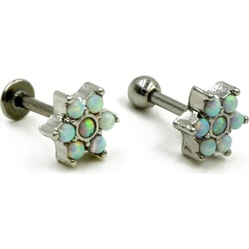 1Piece Fashion Synthetic Opal Flower Ear Helix Tragus Cartilage Labret Lip Ring Piercing Earring Stud Body Jewelry 16g