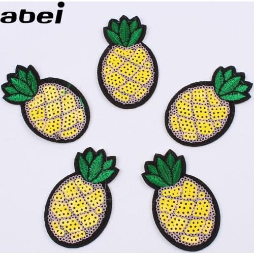 10pcs Sequined Pineapple Sticker DIY Fruits Patch Cartoon badge Sewing Clothes Backpack Jeans Appliques Handamde Coats Patches