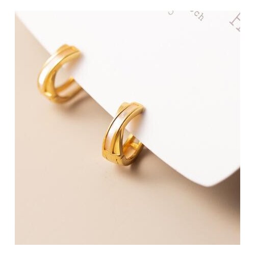 18K GOLD Real. 925 Sterling Silver jewelry Piercing Shell Cross "X" ear hoop huggie earrings C-G9228