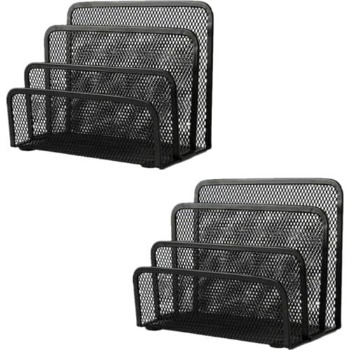 2Pcs Desk Mail Organizers Small File Holder Letter Store Metal Mesh Bill Document Folder Paper Organizer Office Desktop