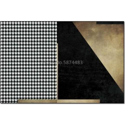 200*300cm Fashionable Modern Simple Black Gold Houndstooth Splicing Kitchen Living Room Bedroom Bedside Carpet Floor Mat