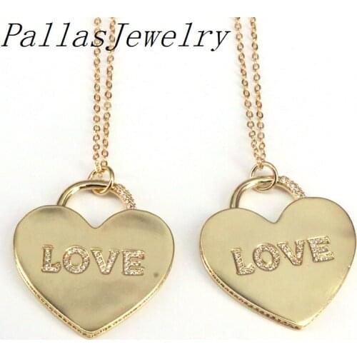 5Pcs, Gold Color Cubic Zircon pave Love in Heart Pendant Necklace Women Jewelry For Gift