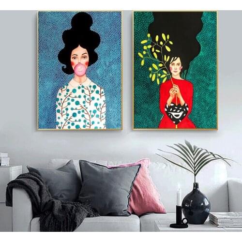 Abstract Colorful Girl Hair Flower Bird Oil Painting on Canvas Posters and Prints Wall Picture Art for Living Room Cuadros