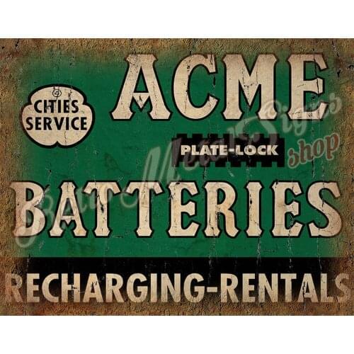 ACME batteries VINTAGE RETRO GARAGE METAL TIN SIGN POSTER WALL PLAQUE