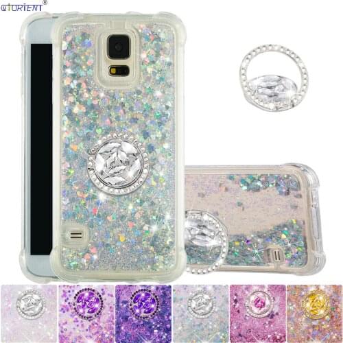 Glitter Diamond Ring Case for Samsung Galaxy S5 Neo Cute Bling Liquid Quicksand Bumper Cover S 5 5S SM-G900F SM-G900H SM-G903F