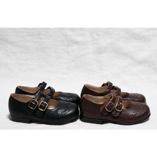 Brand Genuine Leather Girls casual shoes Retro color Cowhide Student shoes Upscale Childrens flat shoes 6T 8T
