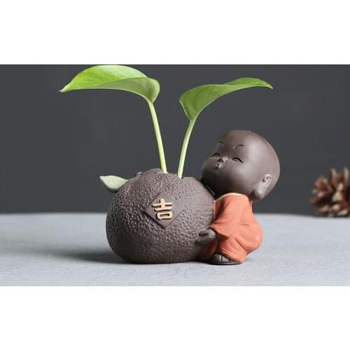 Flower Arrangement Lovely Purple Sand Little Monk Tea Pet Ornaments Creative Tea Set Decoration Mini Flower Vase