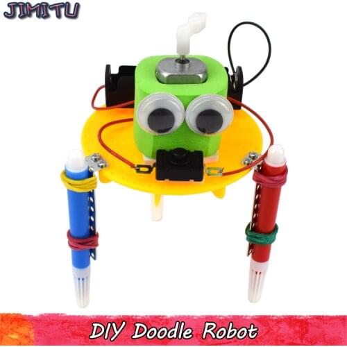 Electric Doodle Robot Model Kits Toy Safety Plastic Handmade Assembly Science Experiment Toys for Children DIY Art Drawing Model
