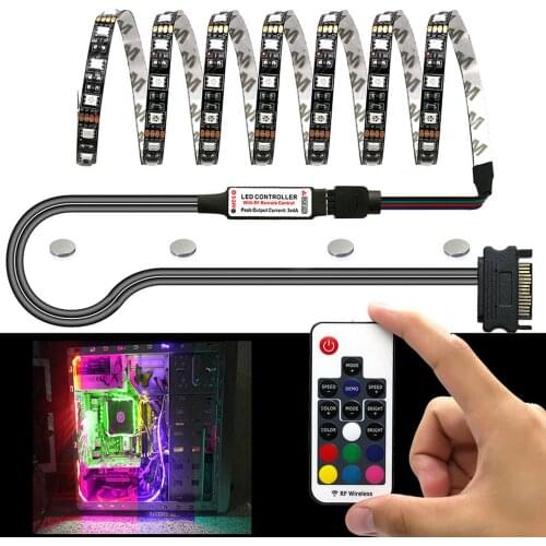 Elisona RGB LED Light Strip for PC Computer Case Lighting Decoration Kit w/ Magnet Wireless Remote Controller SATA Power Supply