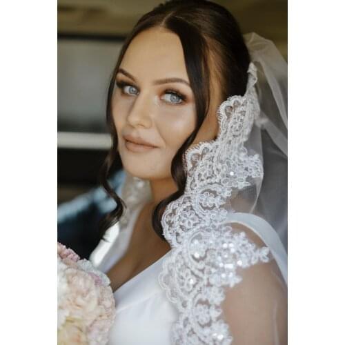 1 Layer Lace White Ivory Cathedral Chapel Length Bridal Veil with Metal Comb
