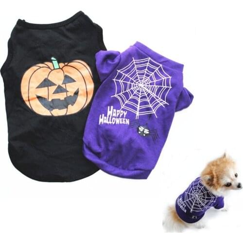 Halloween Dog TShirt Clothes Cotton Pet Clothing for Small Medium Dogs Vest Shirt Pumpkin Spider Web Puppy Dog Costume Chihuahua
