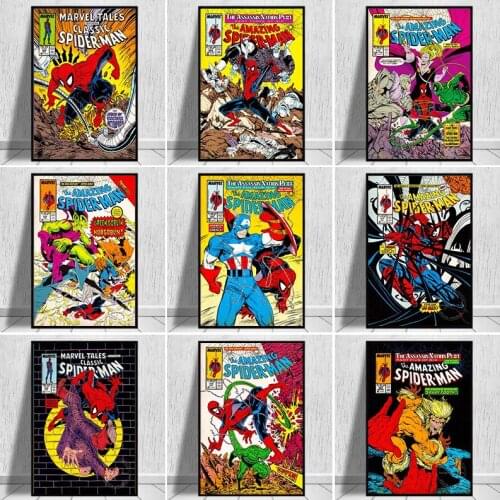 Colorful Graffiti Wall Art Marvel Avengers Comic Superhero Canvas Painting Anime Poster Pictures for Kids Room Room Decoration