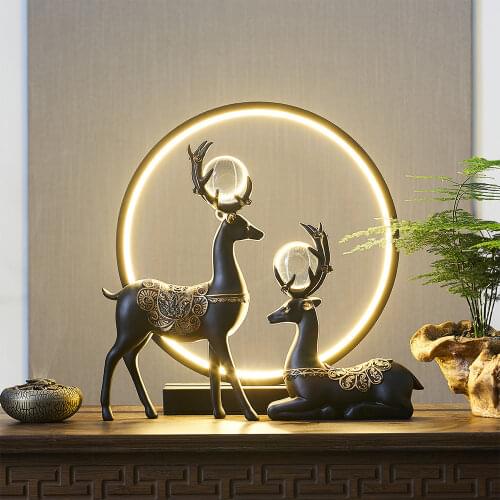 Creative Deer Sculpture Resin Animal Model Statues for Decor Chinese Style Home Decoration Feng Shui Office Decor Accessories