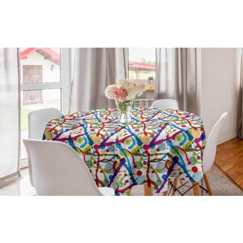Grunge Round TableclothColorful Ink Splatters Creative Stains Circle Table Cloth Cover for Dining Room Kitchen Decor & Party