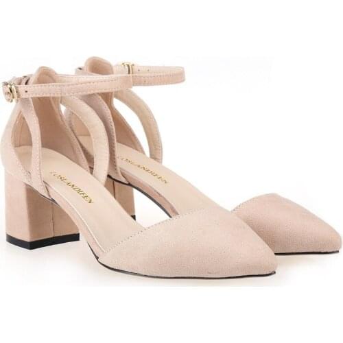 Summer Ladies Bridal Suede Thick Heel Pumps Wedding Party Shoe Newest Women Open Toe Sexy Ankle Straps Sandals 0698-2VE