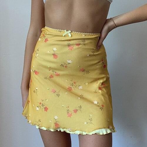 Floral Frill Mini Skrits y2k Prepply Style Short Skirts Bow Cute Pencil Skirts Women Harajuku Summer Beach Skirts 90s