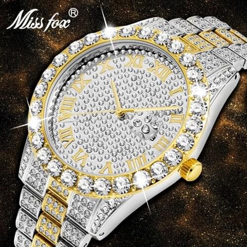 MISSFOX Business Watch For Men Top Brand Luxury Dial stainless steel Strap Butterfly Button Japan Movement 18K Gold Quartz Watch