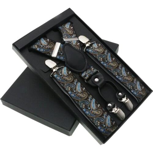 Mens Suspenders 4 Clip Cashew Pattern Suspenders Personalized Groomsmen Man For Pants Mens Trouser Strap Fashion Adjustable