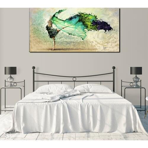 Wearing a Green Dress Dance Girl Canvas Painting Home Wall Decor Printed Pictures Ballet Posters and Prints For Home Unstretched