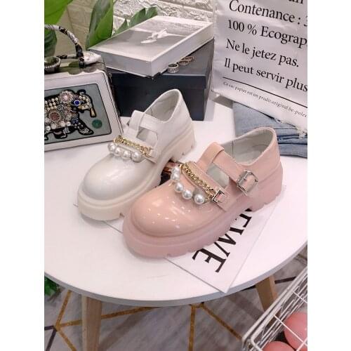 Spring and autumn new leather pearl chain Mary Jane womens shoes British style platform small leather shoes