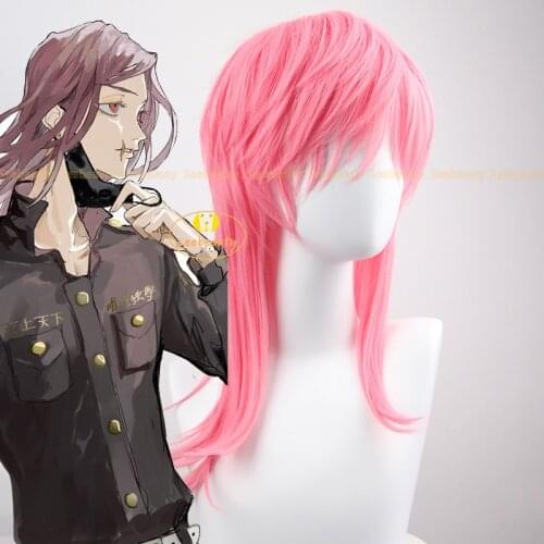 Tokyo Revengers Haruchiyo Sanzu Cosplay Wig Pink Long Wig Haruchiyo Akashi Heat Resistant Fiber Hair Wig Cap Women Halloween Wig