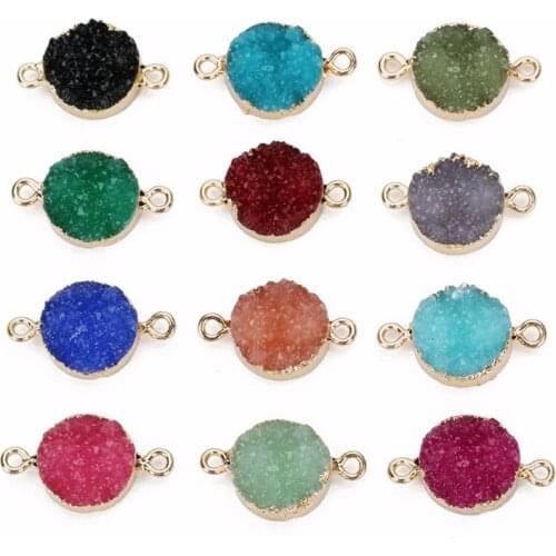 LOULEUR 5pcs/lot Colorful 13.5mm Faux Druzy Resin Charms Pendant Round Connectors For Women DIY Earrings Jewelry Making Findings