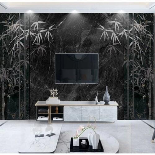 Custom Photo Murals Modern Style Hand Painted Bamboo Black Marble Wallpaper Bedroom Living Room Sofa Background Wall Waterproof