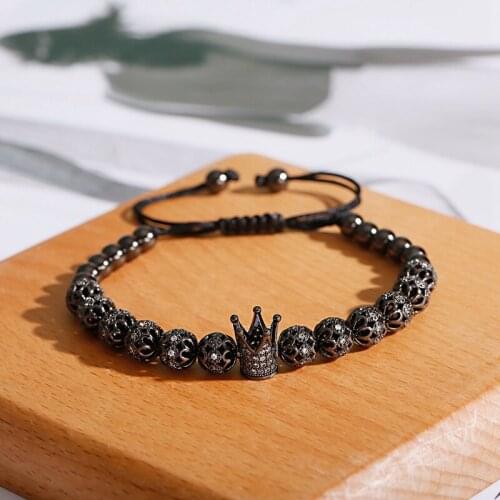 Luxury White CZ Crown Bracelet Charm Hollow Ball Men Bracelet Jewelry Macrame Beads Bracelets&Bangles For Women