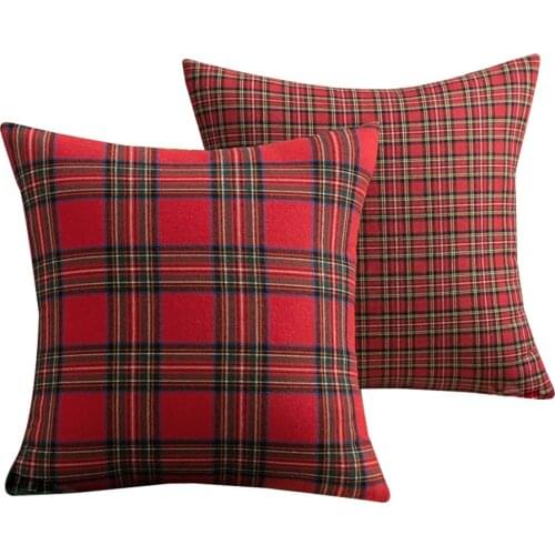 45x45cm Christmas square cushion cover plaid print pillow cover sofa cover bed throw pillow cover retro home decor