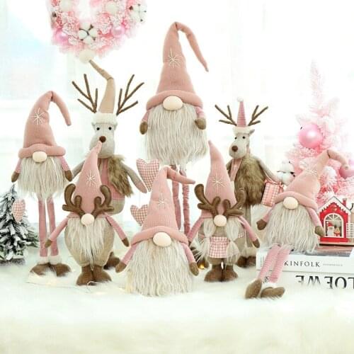 Christmas Decorations for Home 2022 New Year Faceless Forest Santa Doll Pink Nordic Style Chrismas Dwarf Ornaments Toy Navidad