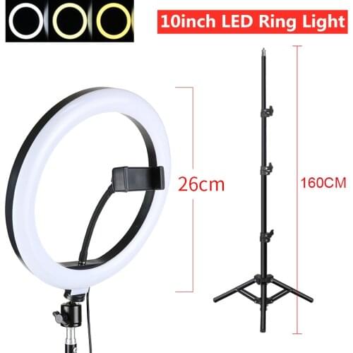 LED Ring Light 26cm Dimmable Selfie Lamp With Tripod Stand Phone Holder Photography Lighting Photo Studio Live Tiktok Ringlights