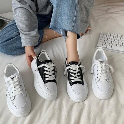 Womens Vulcanized Shoes PU Lace-Up Thick Bottom Patchwork Shallow Female Fashion Classics Comfortable Leisure Ladies Footwear