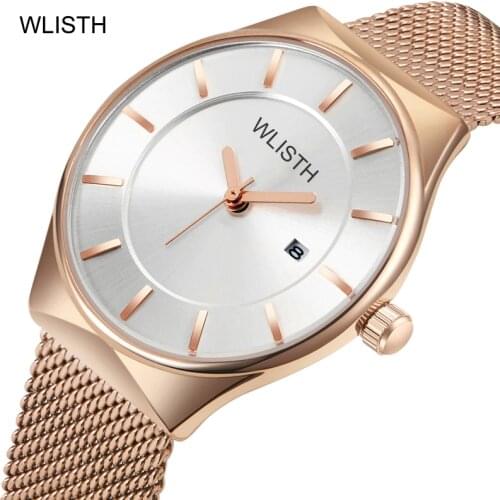 Ultra-thin Fashion Rose Gold Quartz Watch Women Mesh Stainless Steel Watchband High Quality Casual Wristwatch Gift for Female