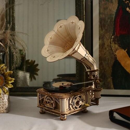 Vinyl Phonograph Wooden Model Creative Decoration Handmade DIY
