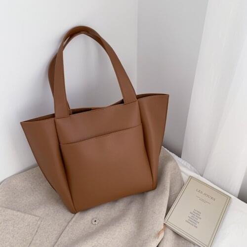 Retro Large Capacity Tote Bag Women PU Leather Shoulder Bag Winter New Handle Bag Designer Lady Shopping Tote Bag Girls Pouch