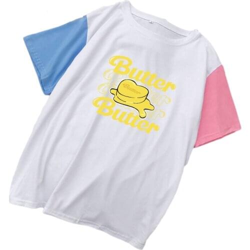 Spell Color Womens T-Shirt Bangtan Boys BUTTER Printed Cotton Tee Shirt Casual Korean Kpop Fashion Kawaii Woman y2k Top Clothes