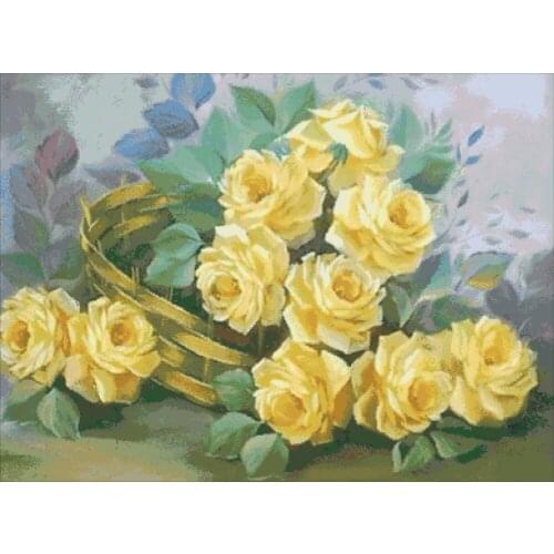 Yellow rose in the basket cross stitch package flower 18ct 14ct 11ct cloth cotton thread embroidery DIY handmade needlework